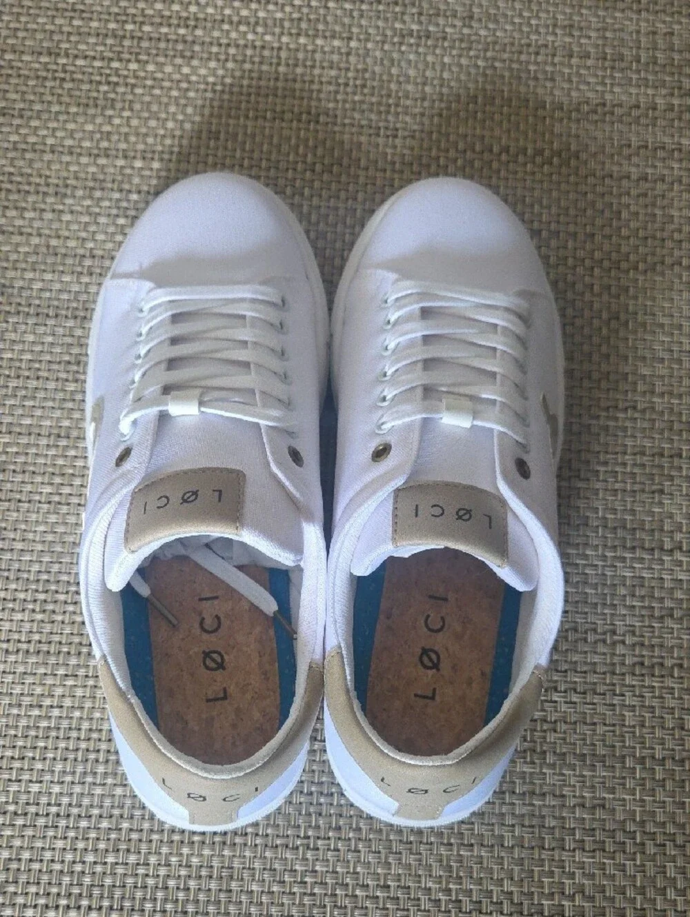 LOQ White Canvas Low-Top Sneakers with Gold Trim